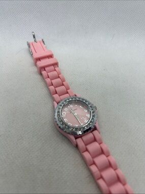 Pink Silicone Rhinestone Accent Watch